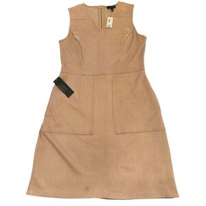 NWT THE LIMITED Summer V-neck front, Beige/Tan Faux Suede Dress with Pockets.